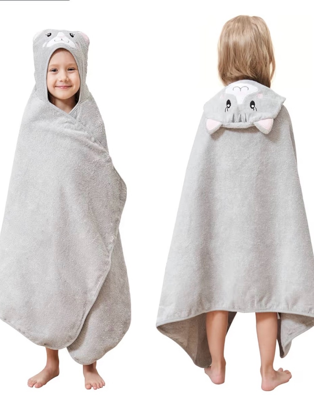 Kids Hooded Cat Towel Wrap - Gray 100% cotton